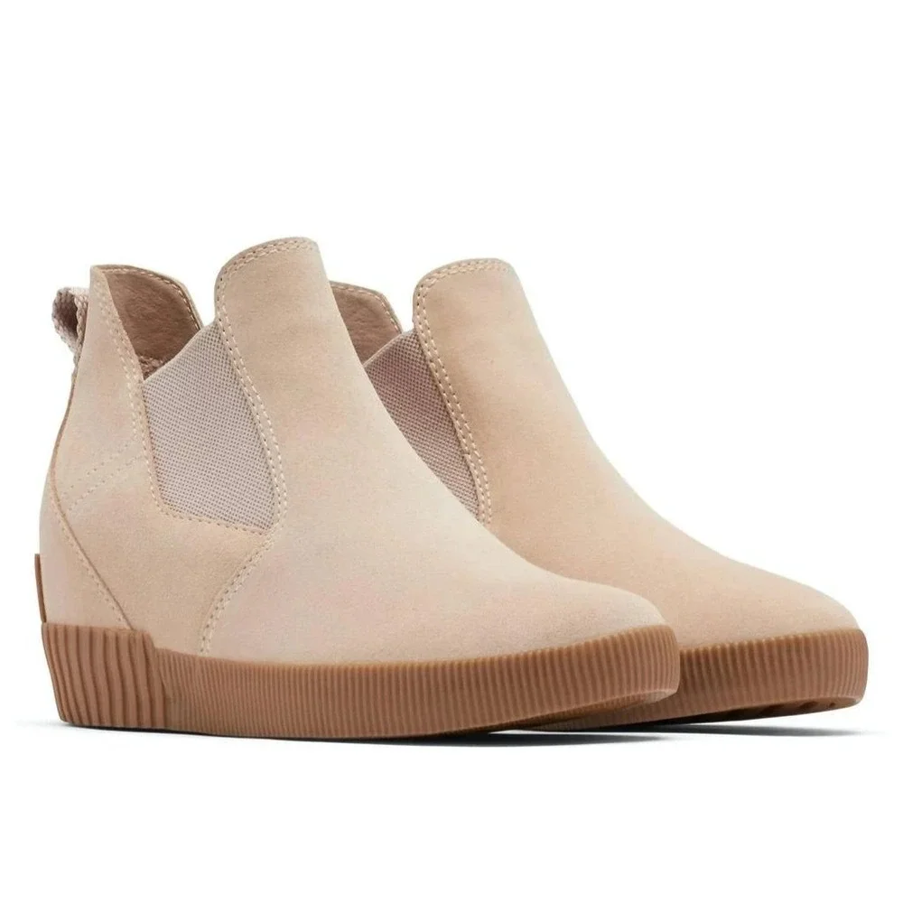 SOREL® (Women's 9) Out‎ N About™ Waterproof Slip-On Wedge Bootie in Natural/Tan